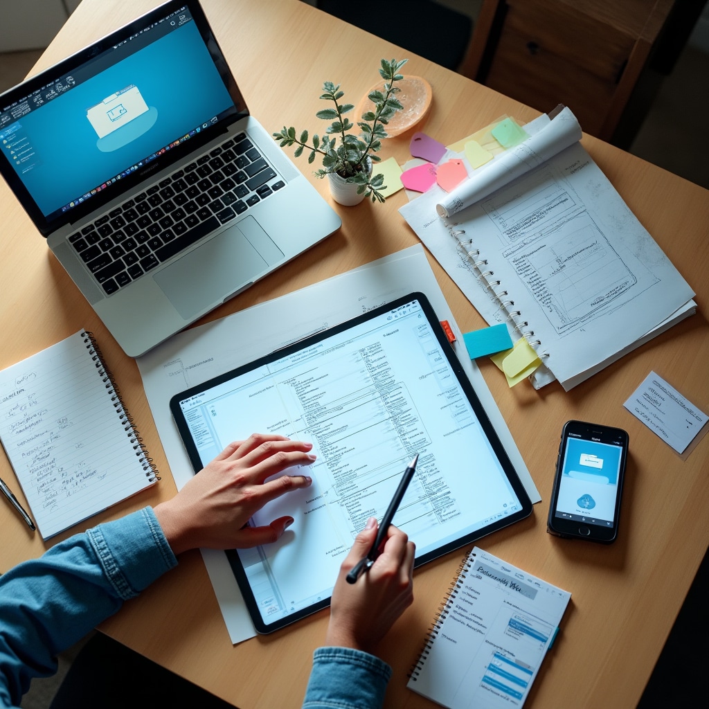 Digital workspace organization showing structured file system and organized desktop